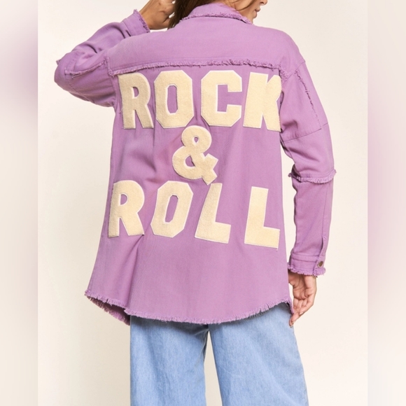 #22884 🚨 SALE 🛑S  OVERSIZED LAVENDER ROCK & ROLL DENIM SHIRT JACKET - Picture 7 of 16
